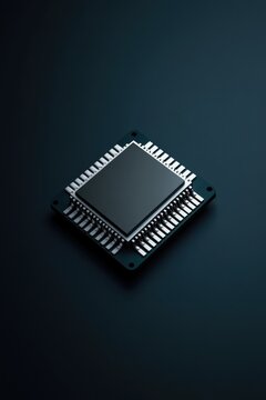Clean and Sophisticated Silver Microchip on Dark Matte Background for Minimalist High-End Technology Branding