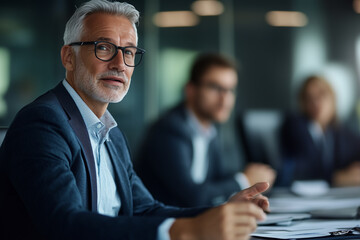 Mature manager leading a discussion in a boardroom