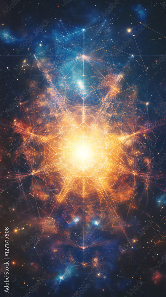 Leinwandbilder abstract cosmic background showing a bright light expanding through a complex network in the immensi