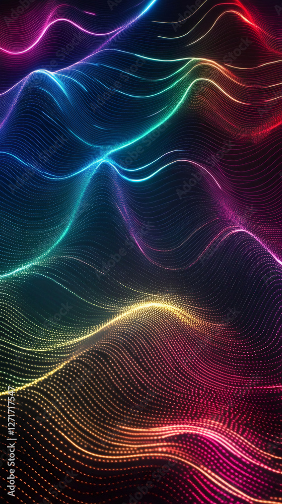 Leinwandbilder vibrant digital particles swirling, creating dynamic wave-like patterns against dark backdrop