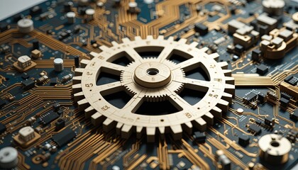 Fototapeta premium Exploring technology mechanics circuit board digital art close-up detailed gigapixel cgi