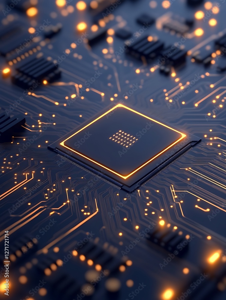 Poster glowing circuit board with seamless animation effects, ideal for technology, innovation, and digital