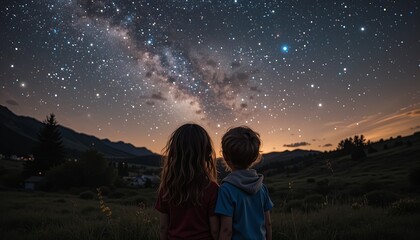 Fototapeta premium Starry night sky outdoor children nature dusk wonder
