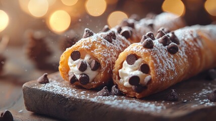 Fototapeta premium Classic Italian Cannoli Filled with Ricotta and Topped with Chocolate Chips
