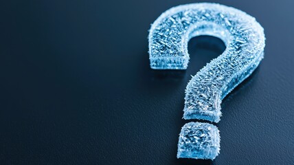 A frosty question mark symbol, conveying curiosity and mystery against a dark background.