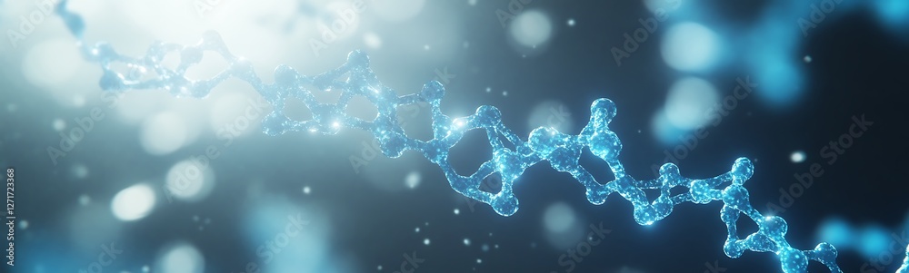 Poster futuristic digital visualization showcasing molecular interactions in a vibrant, high-tech style.