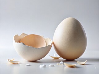 Cracked Eggshell and Fresh Egg on White Background -  Perfect for Easter or Spring Recipes