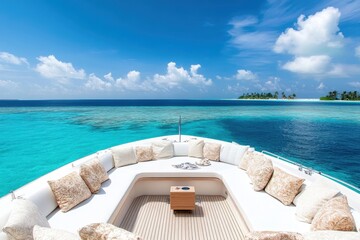 Fototapeta premium Luxury yacht sailing towards a tropical island in turquoise water