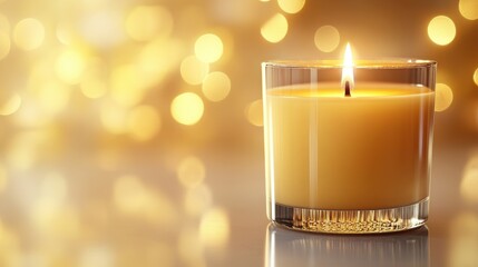 Candle on a gold background creating a warm and inviting atmosphere for relaxation and ambiance