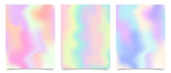 Set of holographic pastel backgrounds. Holographic foil background set. Trendy creative cosmic gradient. Illustration.