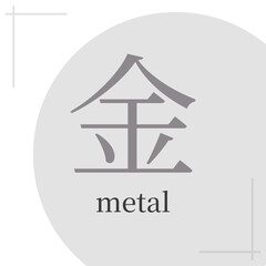 Metal sign in feng shui, bazi, chinese metaphysics. Symbol of five elements in chinese astrology, hieroglyph