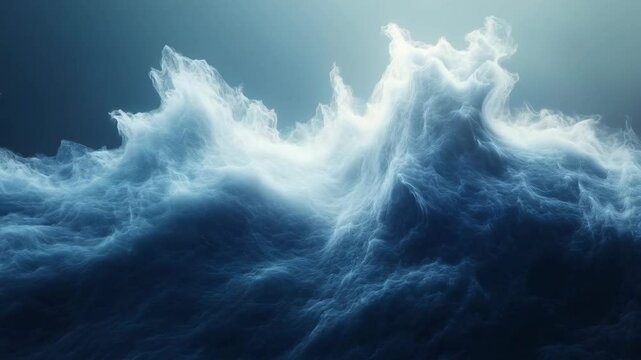 Powerful Ocean Wave Crests Against Soft Blue Background Creating Dynamic Seascape Scene
