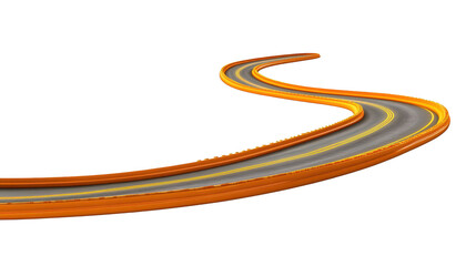 Scenic drive, a winding road with yellow lines leading through picturesque landscape