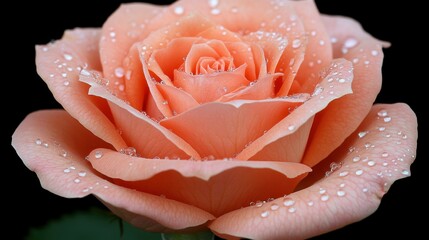 A beautiful pink rose with dew drops on it. The rose is the main focus of the image and it is the...