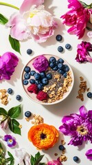 Fototapeta premium Vibrant Floral Breakfast Bowl: A Healthy and Delicious Start to Your Day