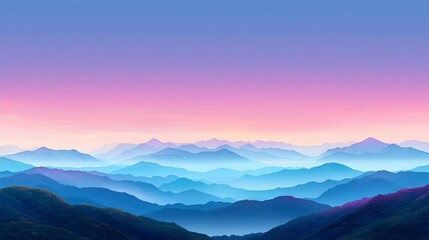 Obraz premium Blue and Pink Sunset Over Misty Mountain Range