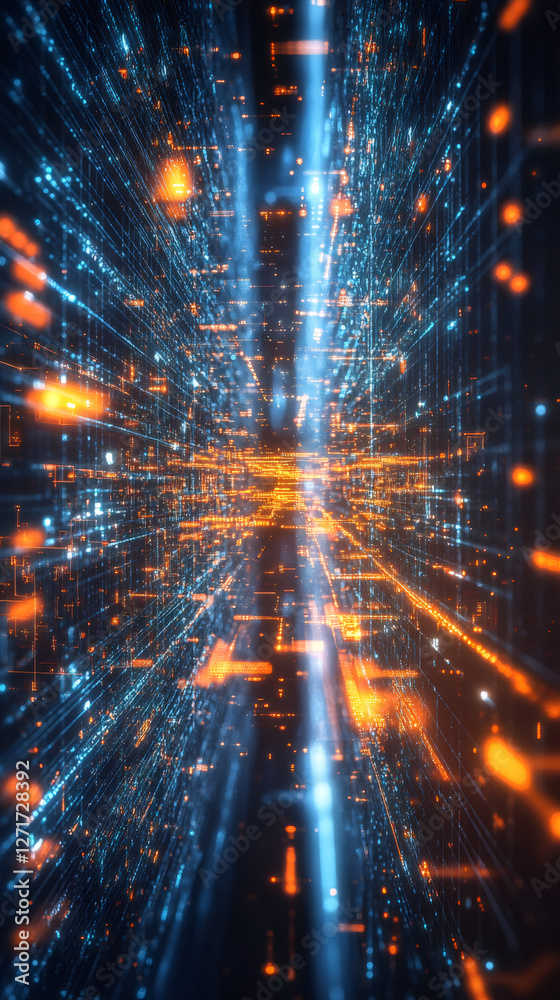 Fototapete Complex digital information traffic flowing through futuristic cyberspace network, symbolizing internet infrastructure and data transmission