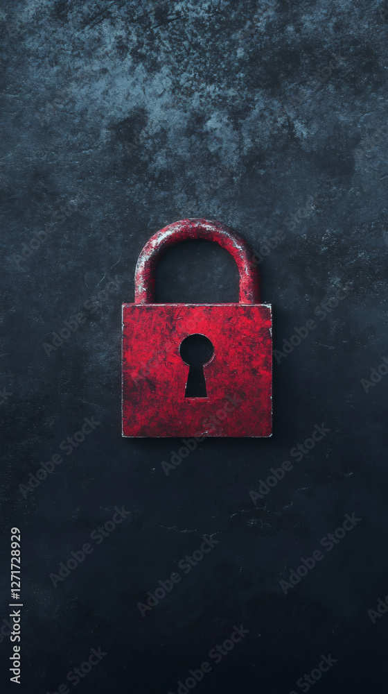 Leinwandbilder rusty red padlock securing dark textured surface, symbolizing digital data protection and privacy co