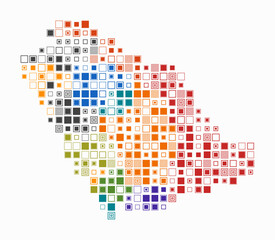 Saudi Arabia, shape of the country build of colored cells. Digital style map of the Saudi Arabia on white background. Large size square blocks. Awesome vector illustration.