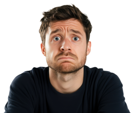 PNG Man sad face portrait photo white.