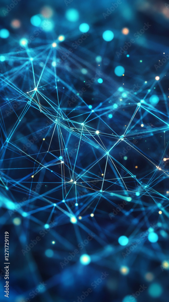Poster plexus of interconnected glowing nodes forming a complex digital structure, representing network, te