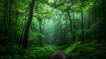 Misty Forest Path Enchanting Green Woods