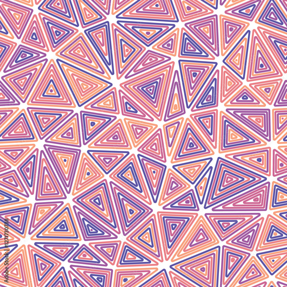 Poster minimalistic triangles background. multiple repeated inner triangles. medium shape size. multicolore