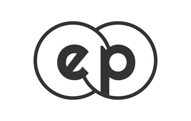 Obraz premium EP business company emblem with outline rounds and letters e p. Logo template of two merged circles for brand identity, logotype. Vector Infinity symbol