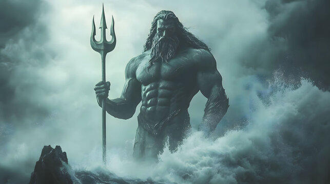 Poseidon, God of the Sea, Majestic Digital Art