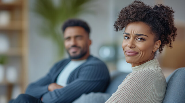 Mature Black Couple Quarrelling in Silence, Offended and Angry, Struggling in Their Marriage with Tension and Disagreement.