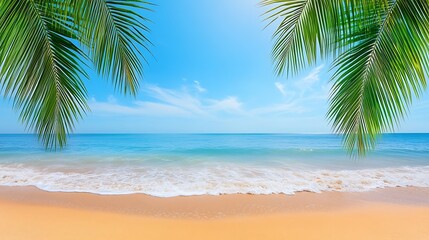 Idyllic Tropical Beach Scene With Palm Fronds