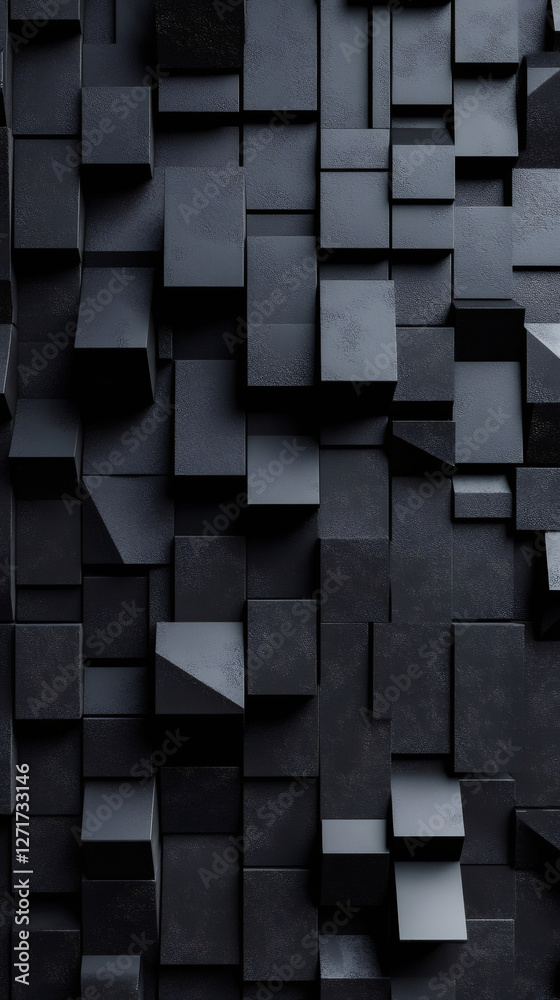 Fototapete dark gray and black cubes and triangles are forming an abstract geometric pattern, creating a modern