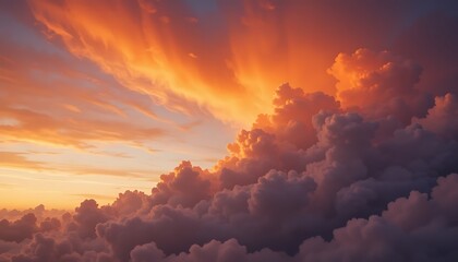 Fototapeta premium Stunning Aerial View of Dramatic Sunset Cloudscape Over Ocean