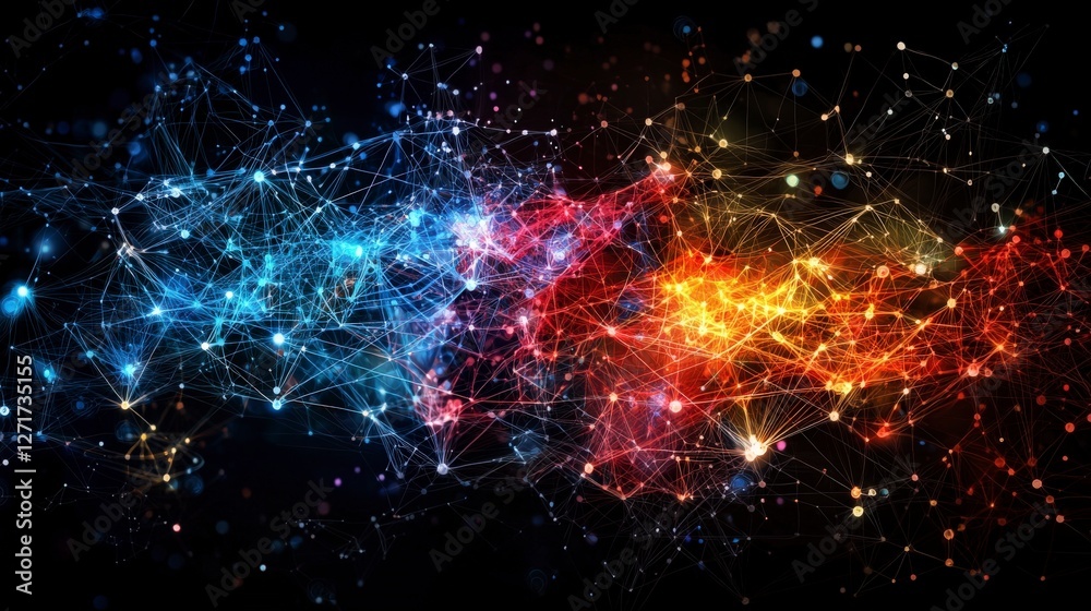 Leinwandbilder Global social network visualization dynamic data map digital realm abstract design modern perspective