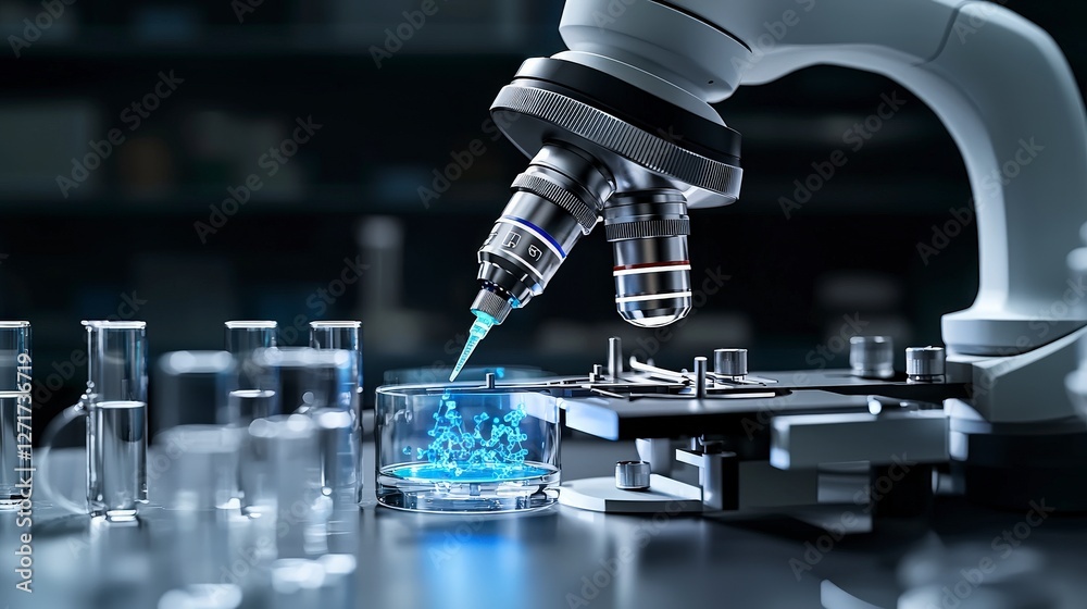 Fototapete Precision robotic arm in close-up conducting experiments in a high-tech laboratory environment