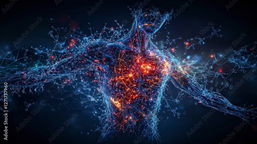 Poster dynamic visualization of human body anatomy digital realm graphic art abstract environment conceptua