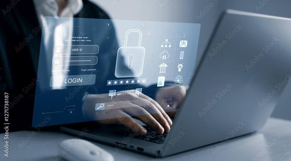 Poster cyber ​​network security and data protection in network.protecting personal data information and dat