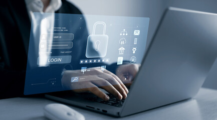 Cyber ​​network security and data protection in network.Protecting personal data information and data access.Cyber security protection concept.