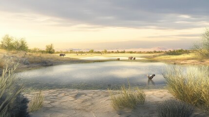 Serene Wildlife Scene at a Tranquil Waterhole