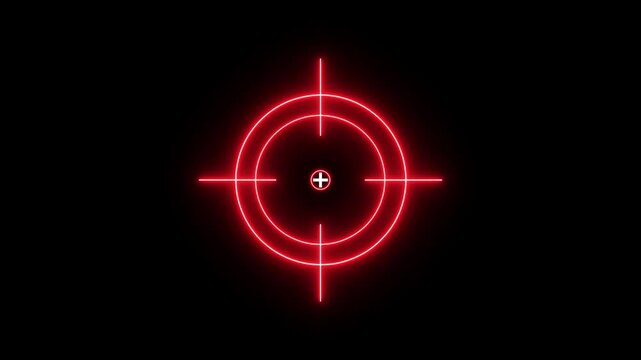 Neon glowing light target icon animation with blue color. target and arrow icon. Military training , Military target icon animation .