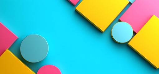 Colorful Geometric Shapes on Vibrant Blue Background for Design Use