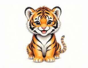 Obraz premium illustration of a cute tiger, simple and adorable, cartoonish
