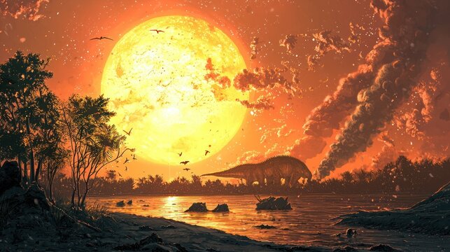 An educational illustration of the K-Pg boundary, representing the mass extinction event between the Cretaceous and Paleogene periods.