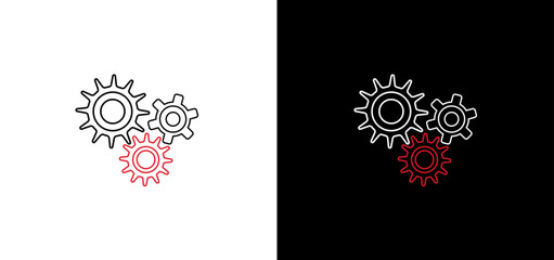 Outline black white round cogwheels set vector graphic. Gears set illustration to use for technology, business, mechanics, engineering projects. 