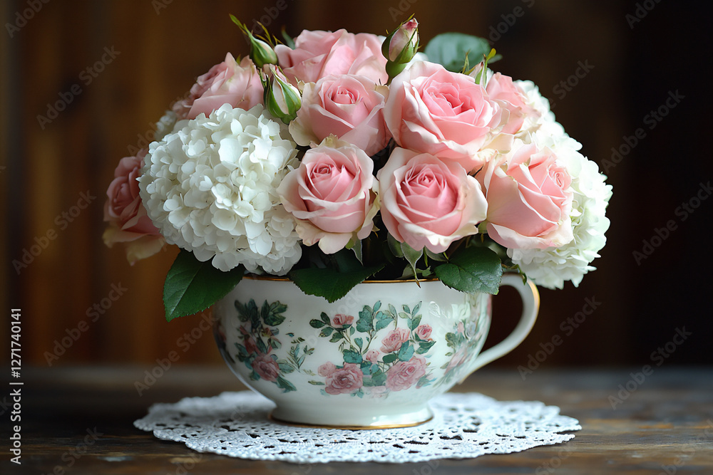 Wall mural  rose and hydrangea mini garden