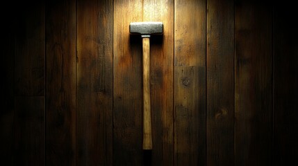 A wooden wall with a hammer on it. The hammer is pointing to the number 1. The image has a dark mood and a sense of mystery