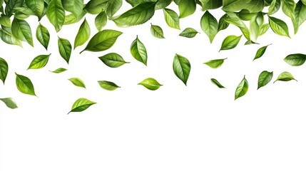 background with flying green tea leaves