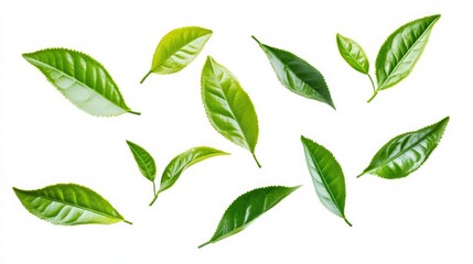 background with flying green tea leaves