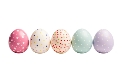 Five Pastel Easter Eggs with Floral and Polka Dot Designs