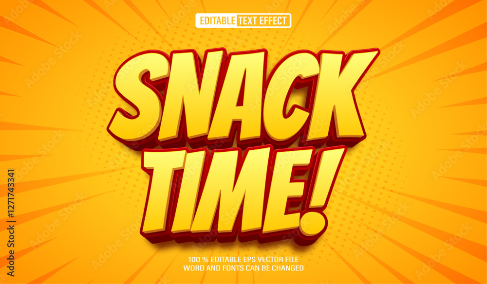 Poster editable 3d text style effect - snack time text effect template
